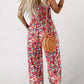 ✨ 48 % RABATT NÅ! 🌼 Ermeløs jumpsuit med blomsterprint til dame – Smocked byste og vide ben i sommerstil 👒🏖️