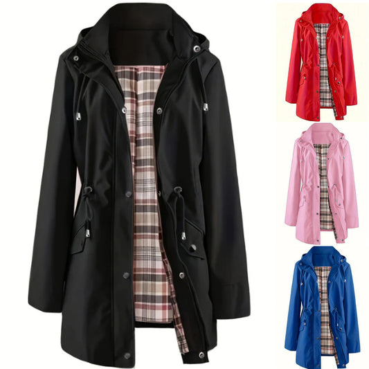 🔥Hot Sale 50% avslag🔥 Ensfarget casual jakke, vanntett og vindtett jakke, vindtett jakke med hette