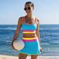 🌼Sporty 3-delt bikinisett i nylon med fargeblokker og lappeteppe - Badedrakt med høy midje og magekontroll👙🌈