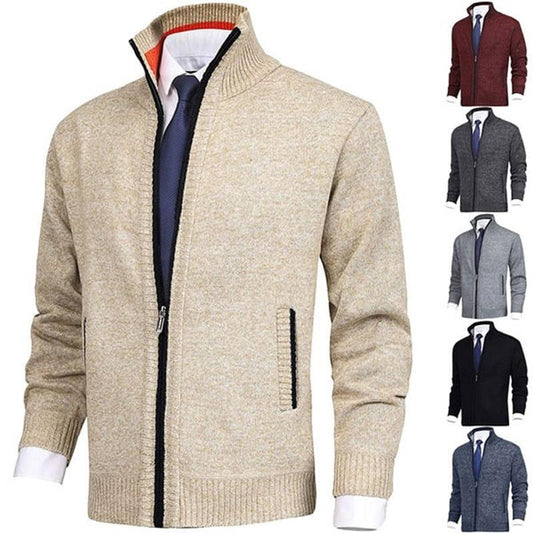 💥Men's Solid Color Standing Collar Fashion Cardigan Sweater Knit Jacket