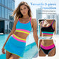 🌼Sporty 3-delt bikinisett i nylon med fargeblokker og lappeteppe - høy midje og magekontroll👙🌈