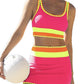 🌼Sporty 3-delt bikinisett i nylon med fargeblokker og lappeteppe - høy midje og magekontroll👙🌈