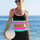 🌼Sporty 3-delt bikinisett i nylon med fargeblokker og lappeteppe - Badedrakt med høy midje og magekontroll👙🌈