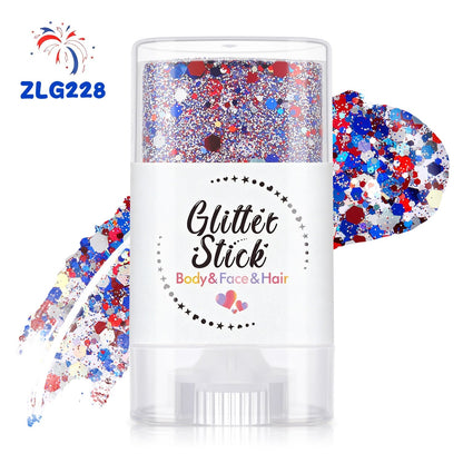 3-i-1 Patriotic Glow😍✨ Rød, hvit og blå glitter-bodystick