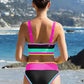 🌼Sporty 3-delt bikinisett i nylon med fargeblokker og lappeteppe - Badedrakt med høy midje og magekontroll👙🌈