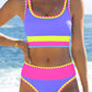 🌼Sporty 3-delt bikinisett i nylon med fargeblokker og lappeteppe - høy midje og magekontroll👙🌈