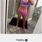 🌼Sporty 3-delt bikinisett i nylon med fargeblokker og lappeteppe - Badedrakt med høy midje og magekontroll👙🌈