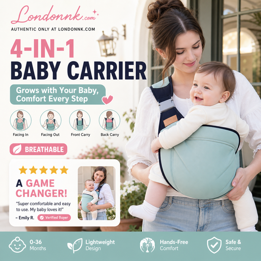 👶 50% RABATT – 4-i-1 babylomme – 0–36 måneder – 4 bærestillinger – pustende – ergonomisk – håndfri komfort – for trygge og komfortable turer