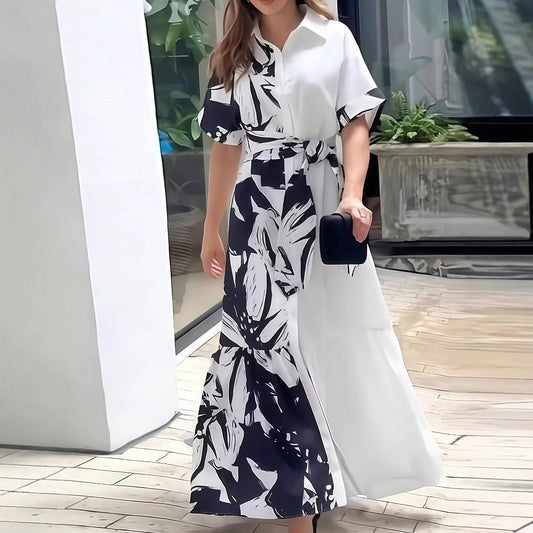 🔥Women's Printed Color-Block Shirt Dress