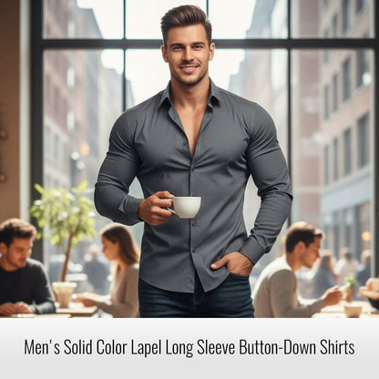 🍂Men's Solid Color Lapel Long Sleeve Button-Down Shirts