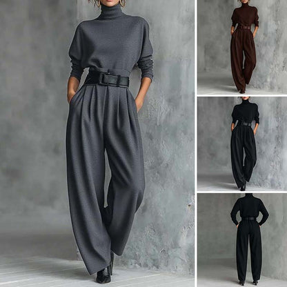💕Women’s Elegant Turtleneck Top & High-Waist Pants Set (Get a Free Belt)