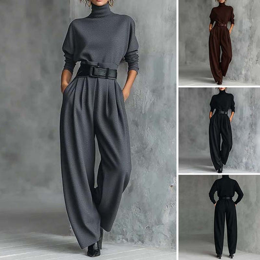 💕Women’s Elegant Turtleneck Top & High-Waist Pants Set (Get a Free Belt)