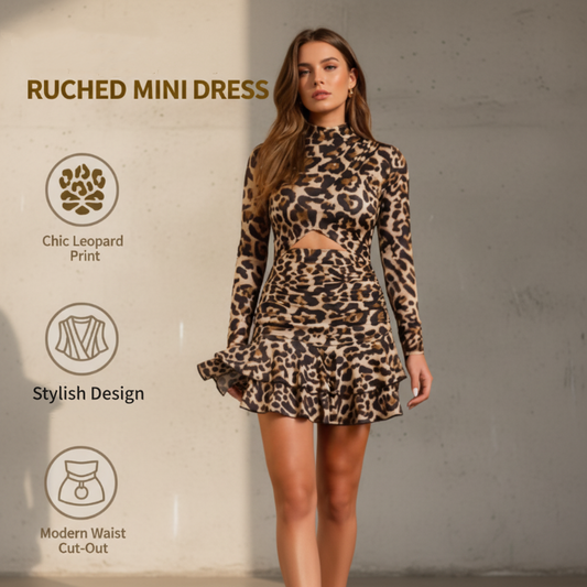 🐆 👚Women's Leopard Print Ruched Mini Dress🔥🔥