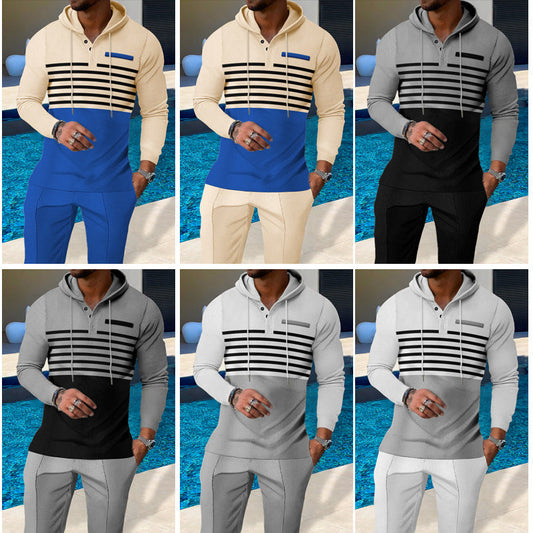 Men's Color-Block Hooded Tracksuit Set