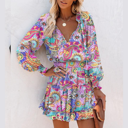 🥳2026 VARMT SALG🥳💞50 000+ SOLGT!🌹👗 48% RABATT! Minikjole med V-hals og rysjer – Myke lange ermer, flatterende V-hals. Leken rysjer gir sjarm. Perfekt til middager eller date-kvelder. 🕊️✨