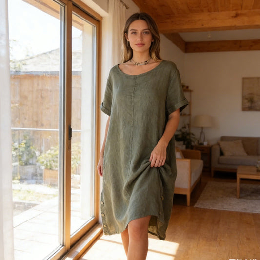 Casual tunika-kjole med lommer for kvinner