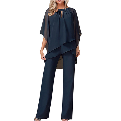 🔥Så lenge lageret rekker – 48 % rabatt!🎉Elegant todelt sett: bluse med asymmetrisk kant og vide bukser
