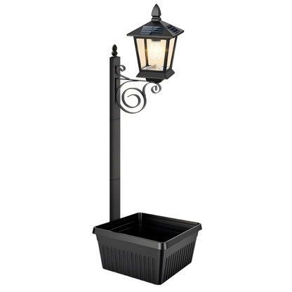 🌿🌞 2-i-1 solcellelampe med blomsterpotte – varmt hvitt lys, værbestandig for hage, terrasse og inngangsparti