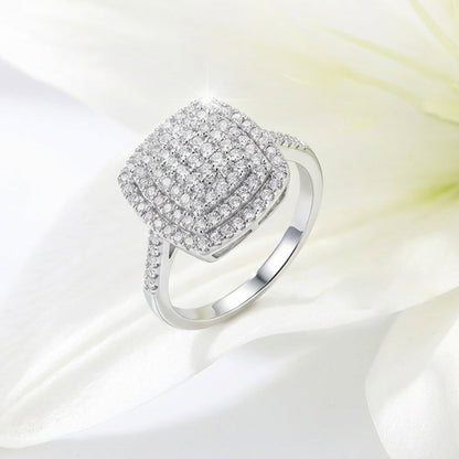 Brilliant Double Halo Square Ring for kvinner