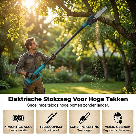 🌞Frisk inn i våren med 48 % rabatt!🔥 2-i-1 teleskopisk batteridrevet stangsag og motorsag | Sikker beskjæring uten stige | 21V batteridrevet