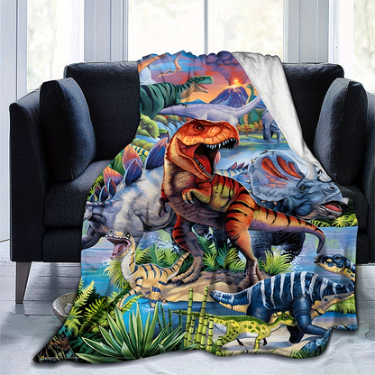 Flanellteppe med fargerikt dinosaurtrykk