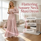 ✨ 48% RABATT NÅ! 👗 Maxikjole med firkantet hals – Smock-overdel, rysjekant og pustende stoff 🌸