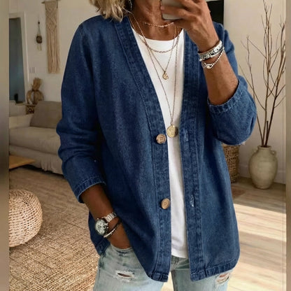 🧥Ny ankomst 48 % RABATT!🍊Klassisk denimjakke med knapper foran til dame