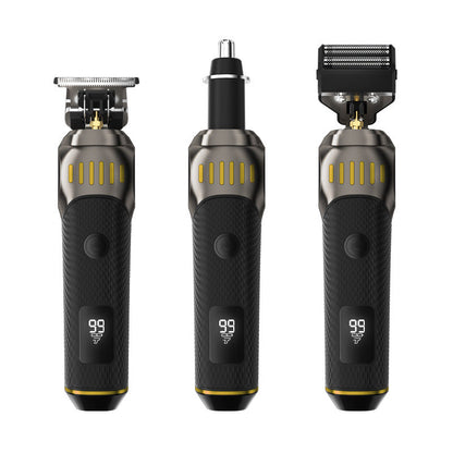 🌞Frisk inn i våren med 48 % rabatt!🧔 Luksuriøst 3-i-1 profesjonelt pleiesett for menn - T-bladstrimmer, foliebarbermaskin og nesetrimmer - Med LED-skjerm og USB-oppladbar