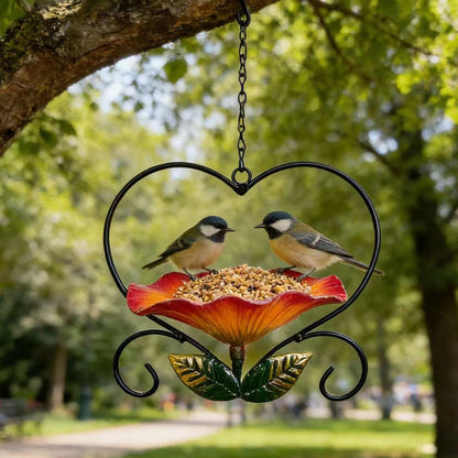 Hjerteformet fuglemater med blomsterdesign
