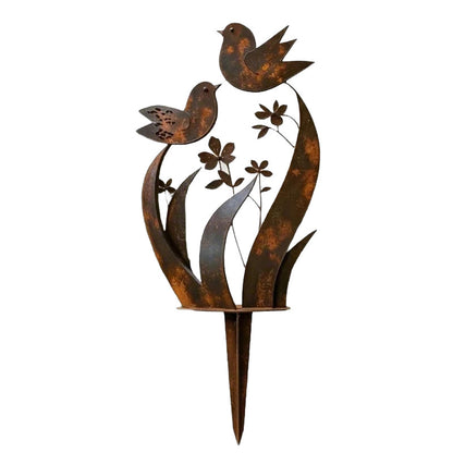 🏡 Rustikk hagepinn i metall – Mønster: Fugler og blomster 🕊️