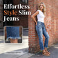 Fasjonable slim-fit slitte jeans til dame