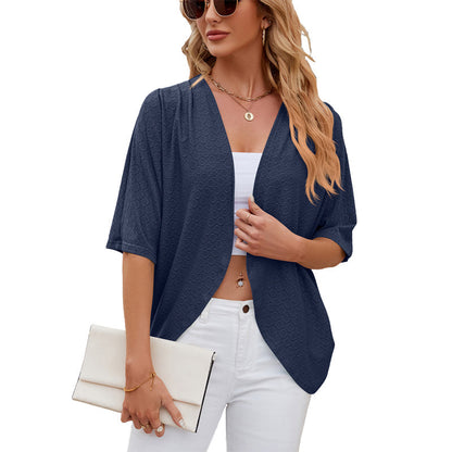 Åpen cardigan med halve ermer 🧥✨ – Minimalistisk ensfarget, lett, S-2XL