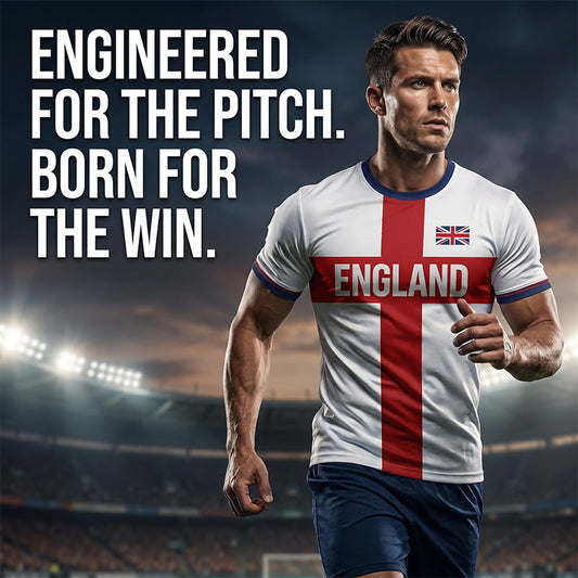 👕Sommersalg – Opptil 48 % RABATT⚡OVER 50 000 SOLGT!⚽England Fotball T-skjorte, Stort Bokstavstrykk, Sporty Fritidsklær, Must-Have Culture T-skjorte, Kortermet, Lang Lengde, Løstsittende