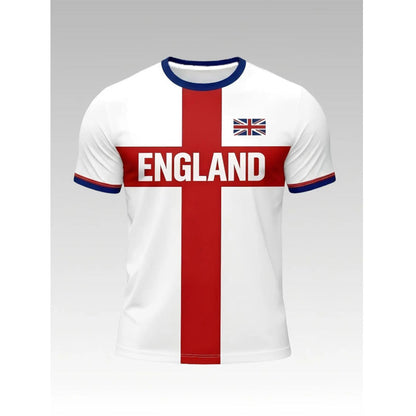 👕Sommersalg – Opptil 48 % RABATT⚡OVER 50 000 SOLGT!⚽England Fotball T-skjorte, Stort Bokstavstrykk, Sporty Fritidsklær, Must-Have Culture T-skjorte, Kortermet, Lang Lengde, Løstsittende