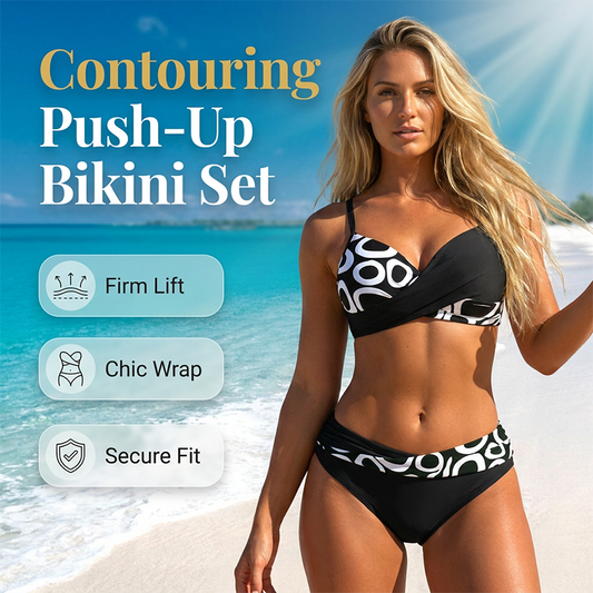 👙 50% RABATT – Contouring push-up bikinisett – wrap-design – premium stretchstoff – flatterende midjebånd – 9 farger – for strålende strandselvtillit