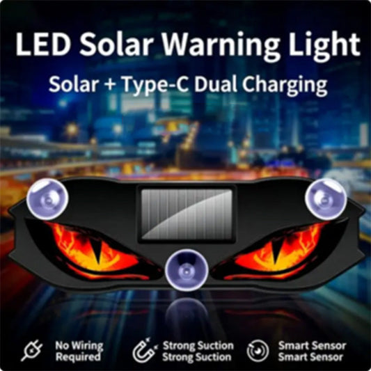👿48% RABATT – Bilvarsellys med djeveløyemønster – solar + USB – automatisk av/på – sugekopp – høy synlighet – for nattkjøring