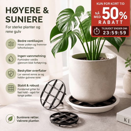 📢📢50 % RABATT!! ⏰Skånsom gryteunderlag som løfter plantekasser, fremmer luftsirkulasjon og holder gulv rene – for innendørs og utendørs bruk. 🔥🏠