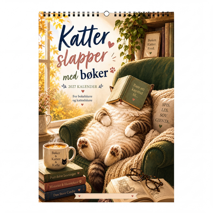 2027 Katter som slapper av med bøker Veggkalender